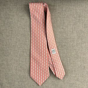 Hermes Pink and White Striped Tie